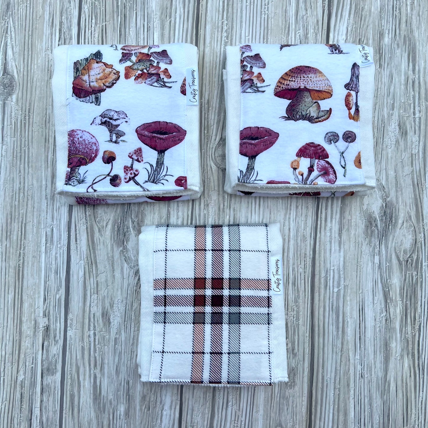 Red & Orange Mushrooms Burp Cloth Set