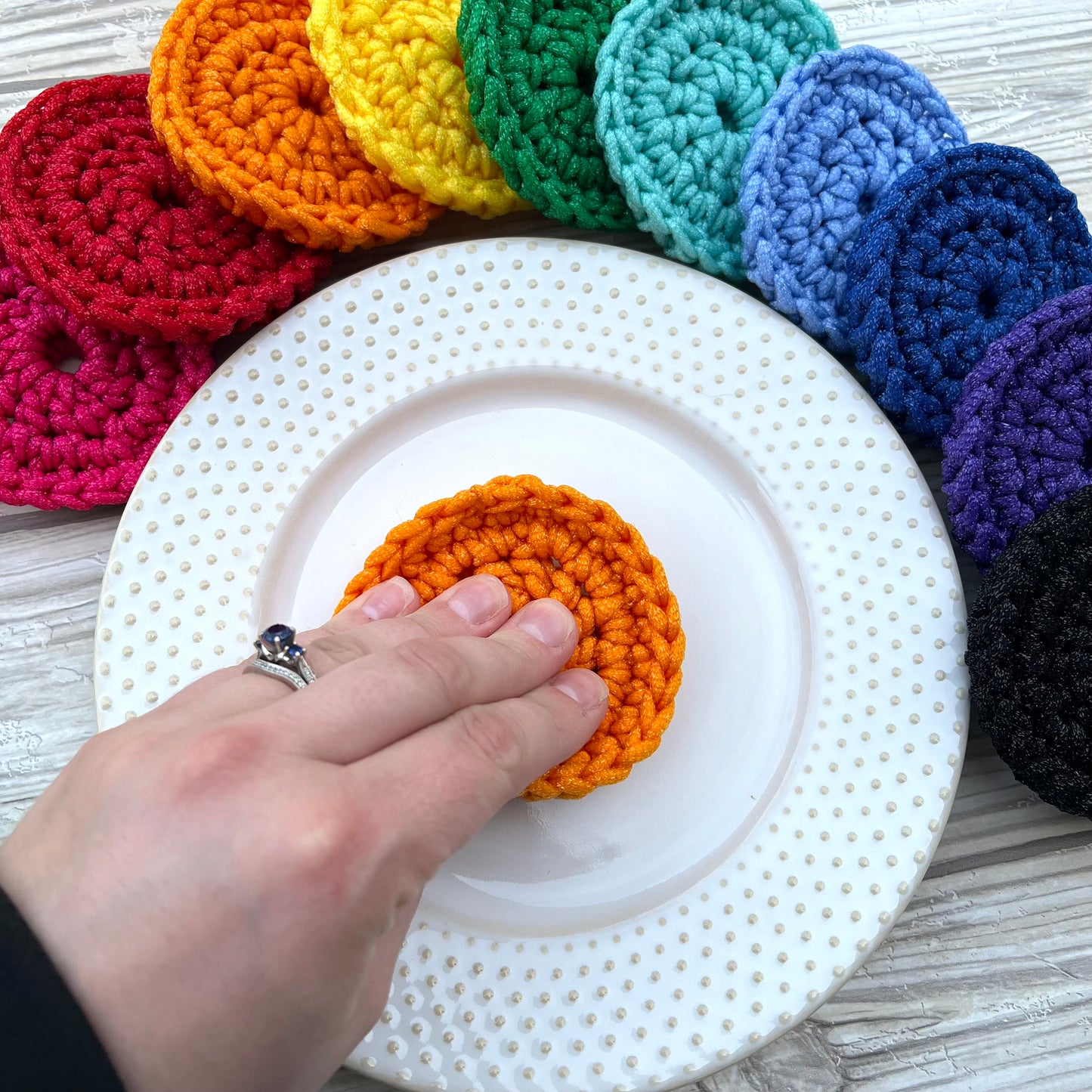 Orange Nylon Crocheted Dish Scrubby