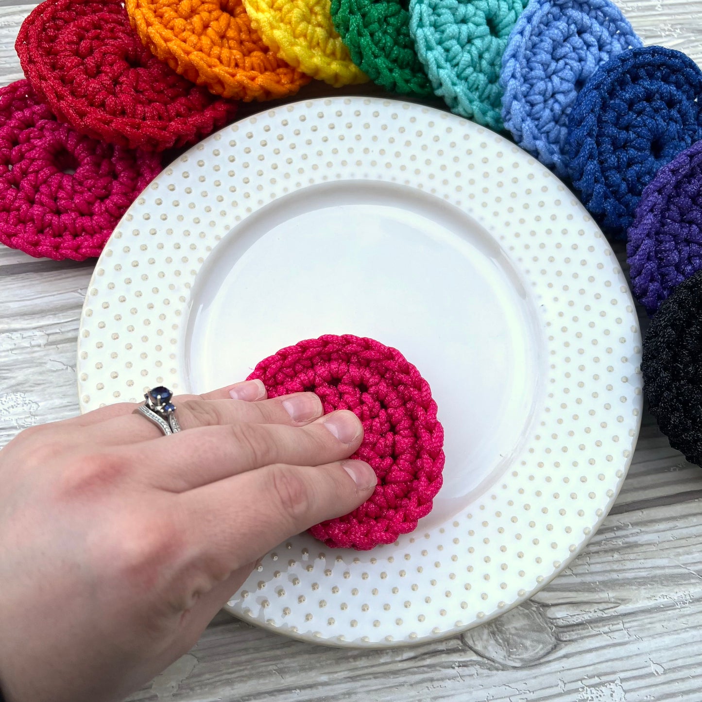 Pink Nylon Crocheted Dish Scrubby