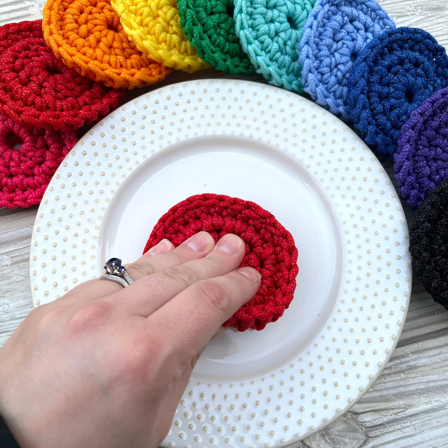 Red Nylon Crocheted Dish Scrubby