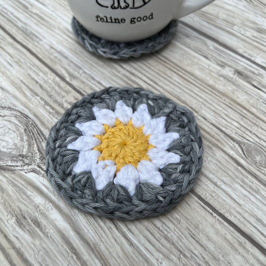 Black Ice Crochet Daisy Coaster